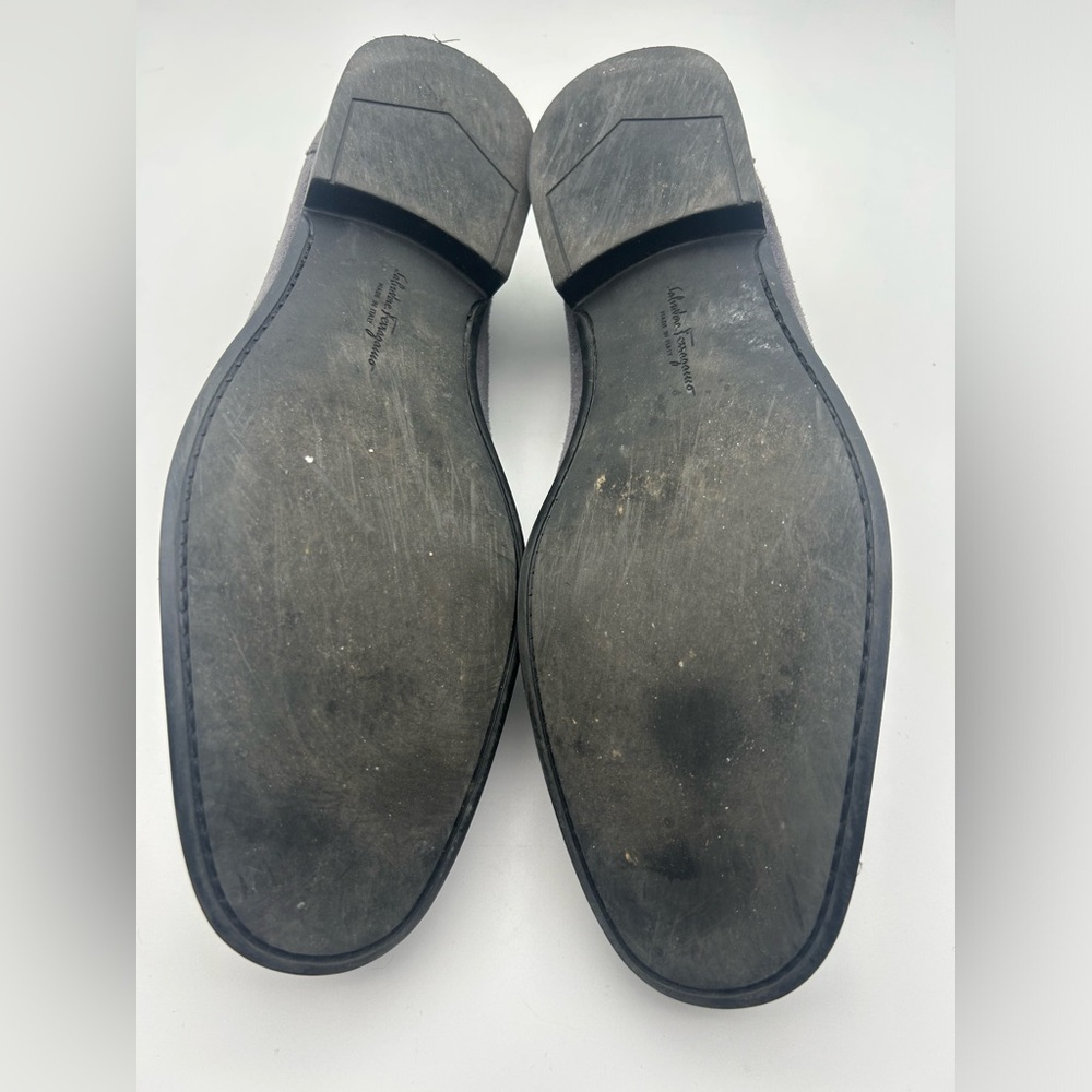 Salvatore Ferragamo Gancini Bit Loafers Men's US 9 D Gray Suede Leather Silver - Picture 14 of 15
